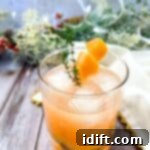 A Vanilla & Thyme Paloma garnished with sprigs of thyme.