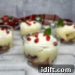 Pomegranate trifle in glasses with whipped cream and pomegranate.