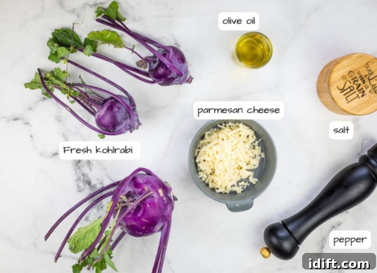 Golden Parmesan Roasted Kohlrabi 5 Ingredients for roasted rutabagas.