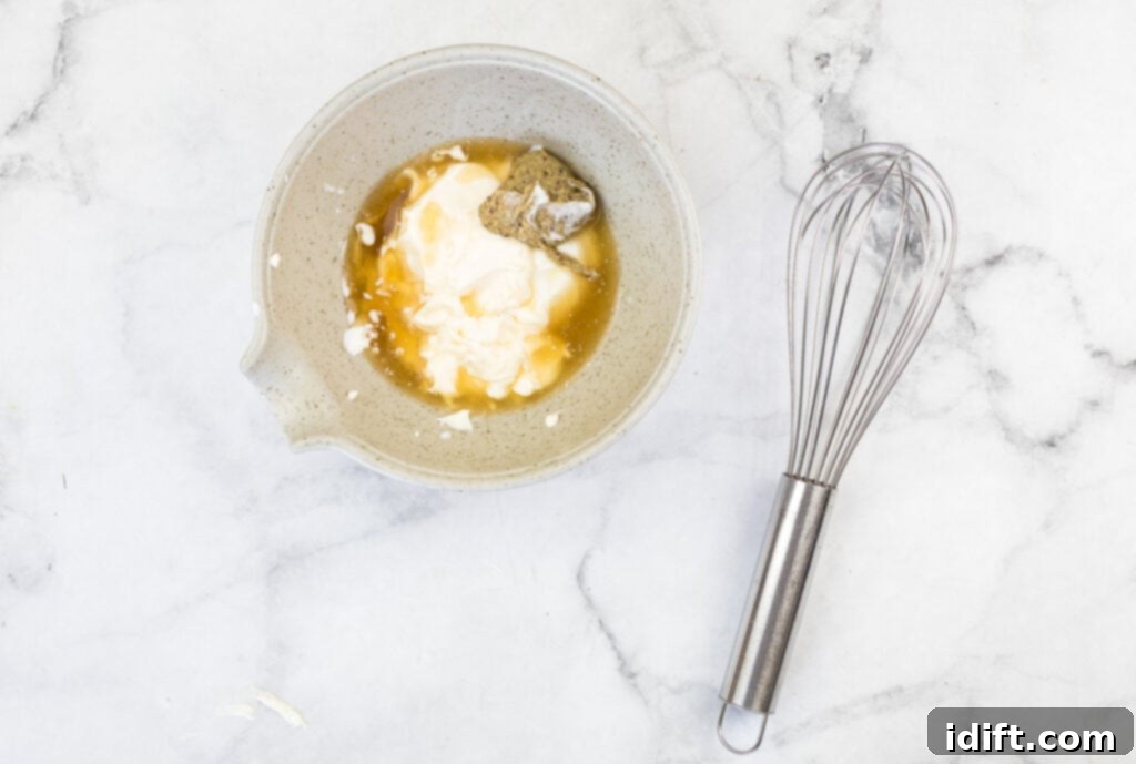 Sun-Kissed Potato and Golden Bean Salad 8 Dressing ingredients to make Yellow Bean & Potato salad in a bowl.