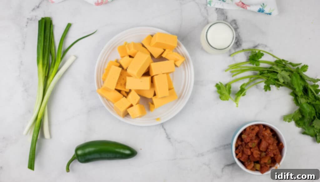 Ingredients for mexican cheese enchiladas on a marble table.