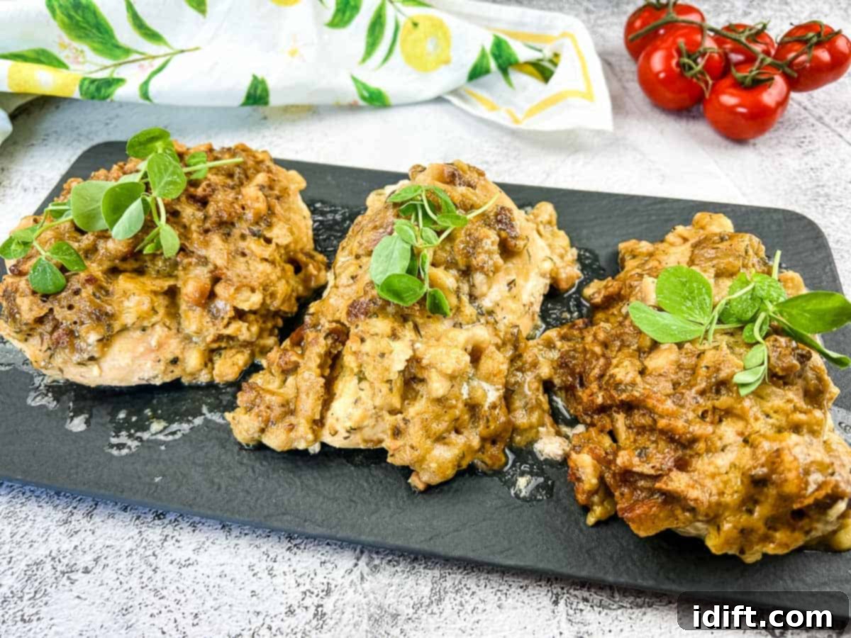 4 ingredient slow cooker chicken on a black platter.