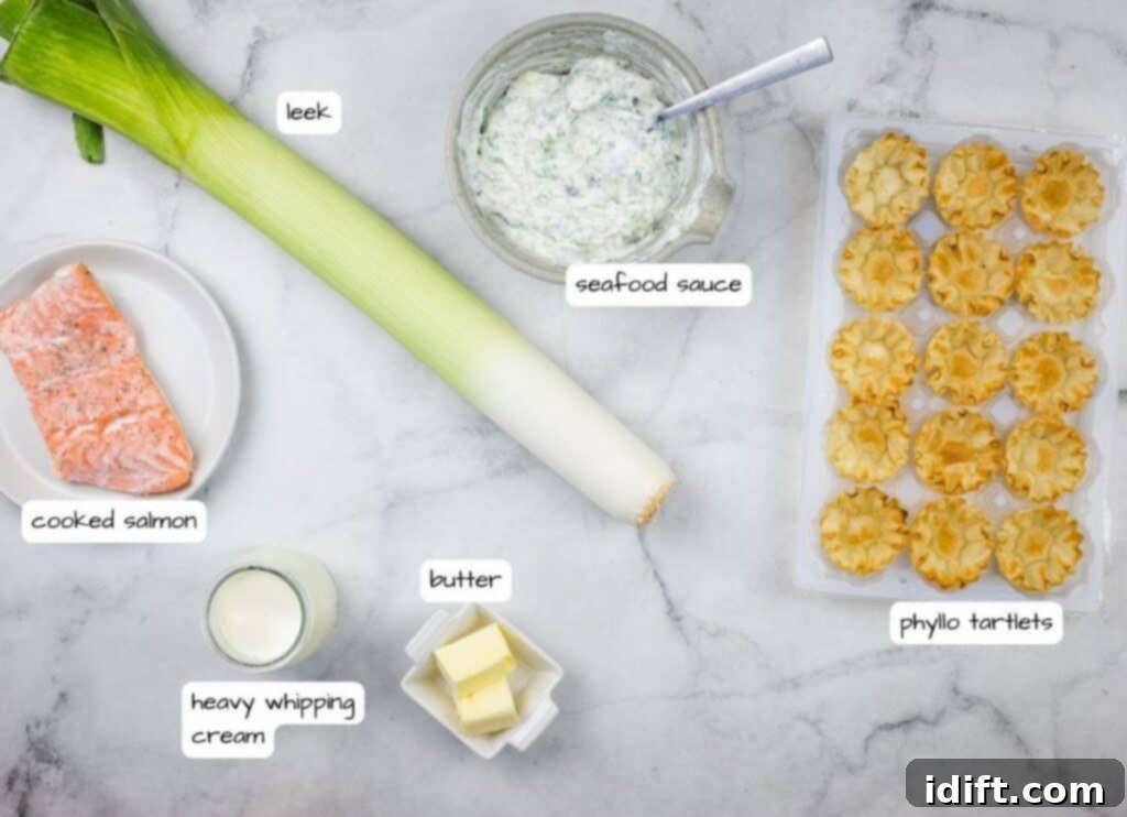 The ingredients for a salmon and leek tartare.