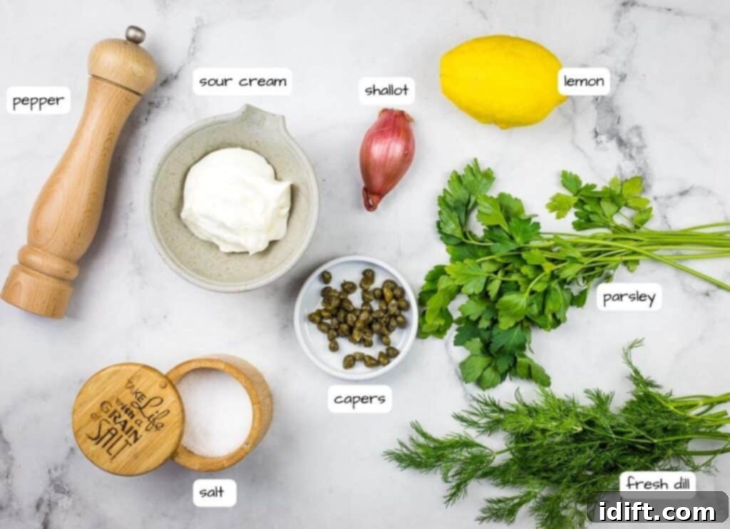 Ingredients for Salmon & Leek Phyllo Tartlets on a marble table.