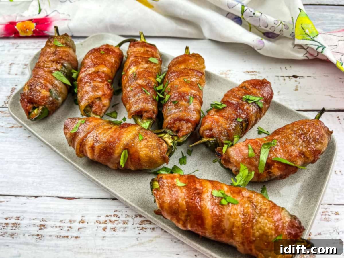 25 Recipes That Will Steal Your Heart 13 A platter of Smoked Jalapeno Poppers, wrapped in bacon and filled with creamy cheese, ready to be served.