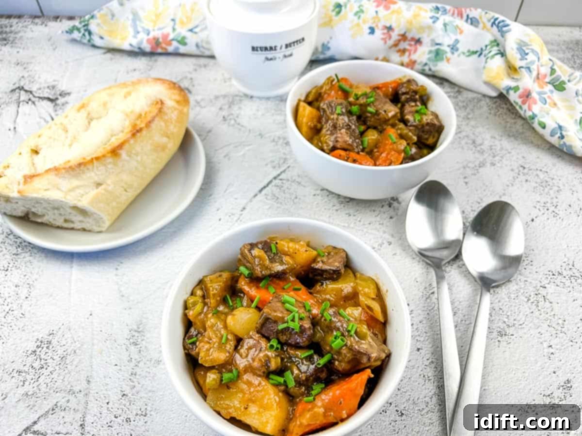 A smoked beef stew recipe with carrots and potatoes.