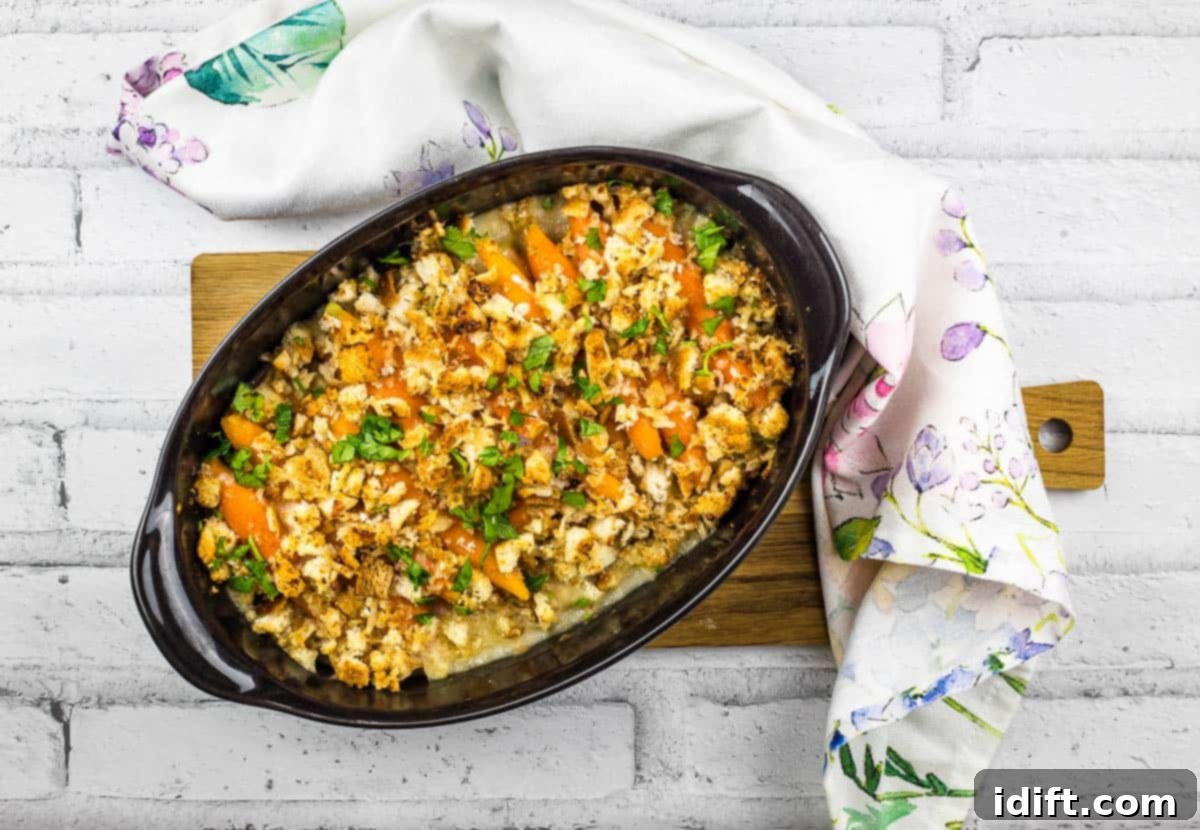 A casserole dish filled with carrots au gratin.