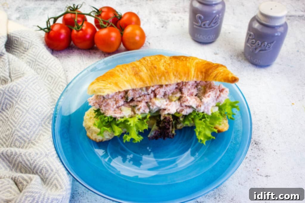 old fashioned ham salad on a croissant