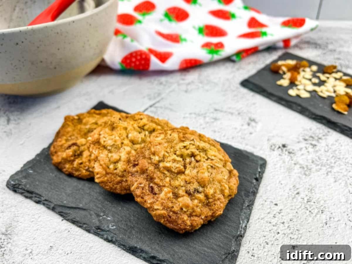 Oatmeal Raisin Cookies on a slate.