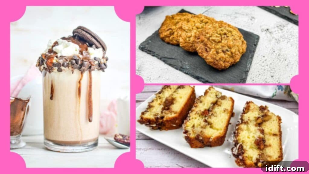 A collage of different desserts, including cookies and ice cream.