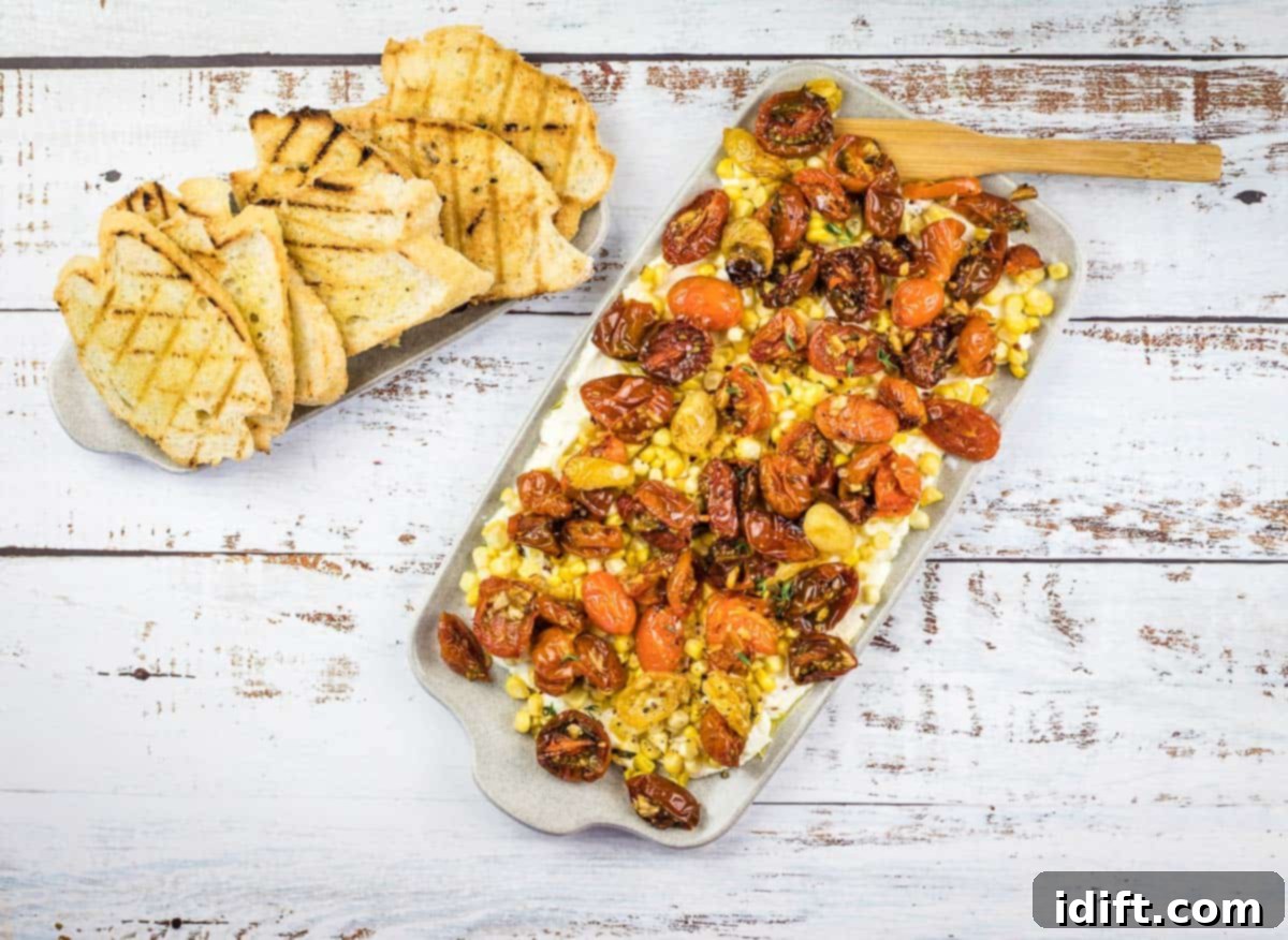 Tomato bruschetta board on a table.