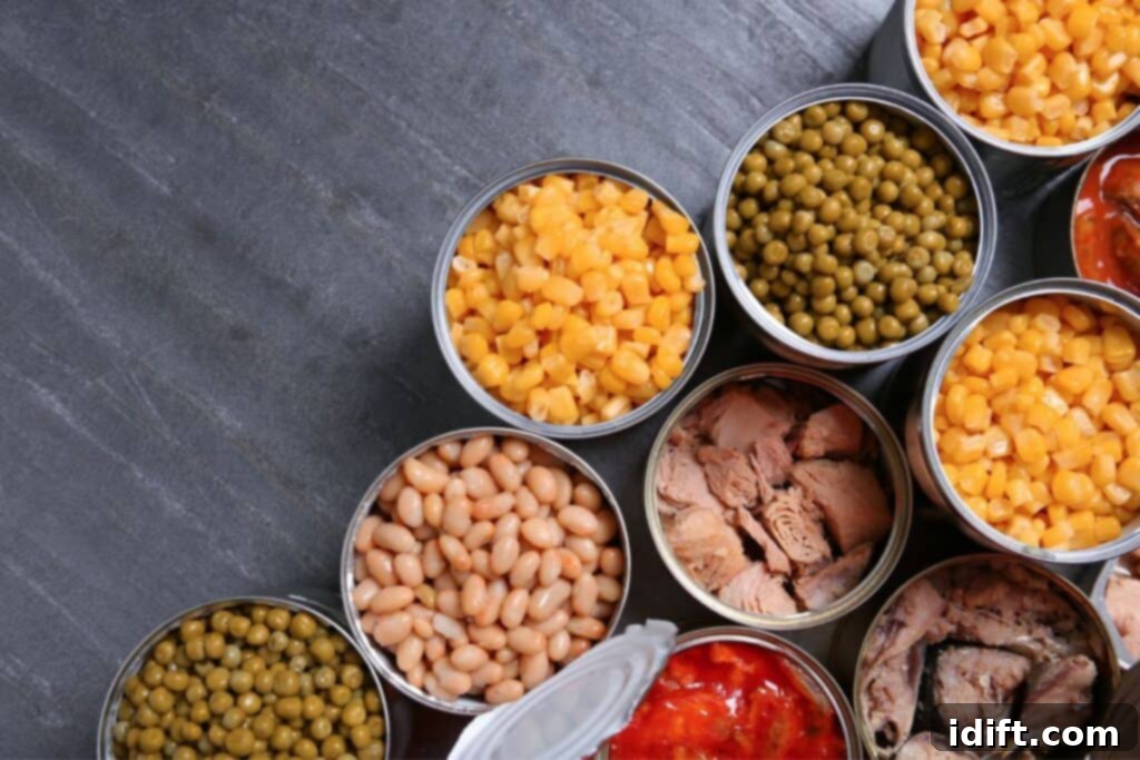 The Ever Ready Pantry Canned Food Essentials 4 A group of cans of food.