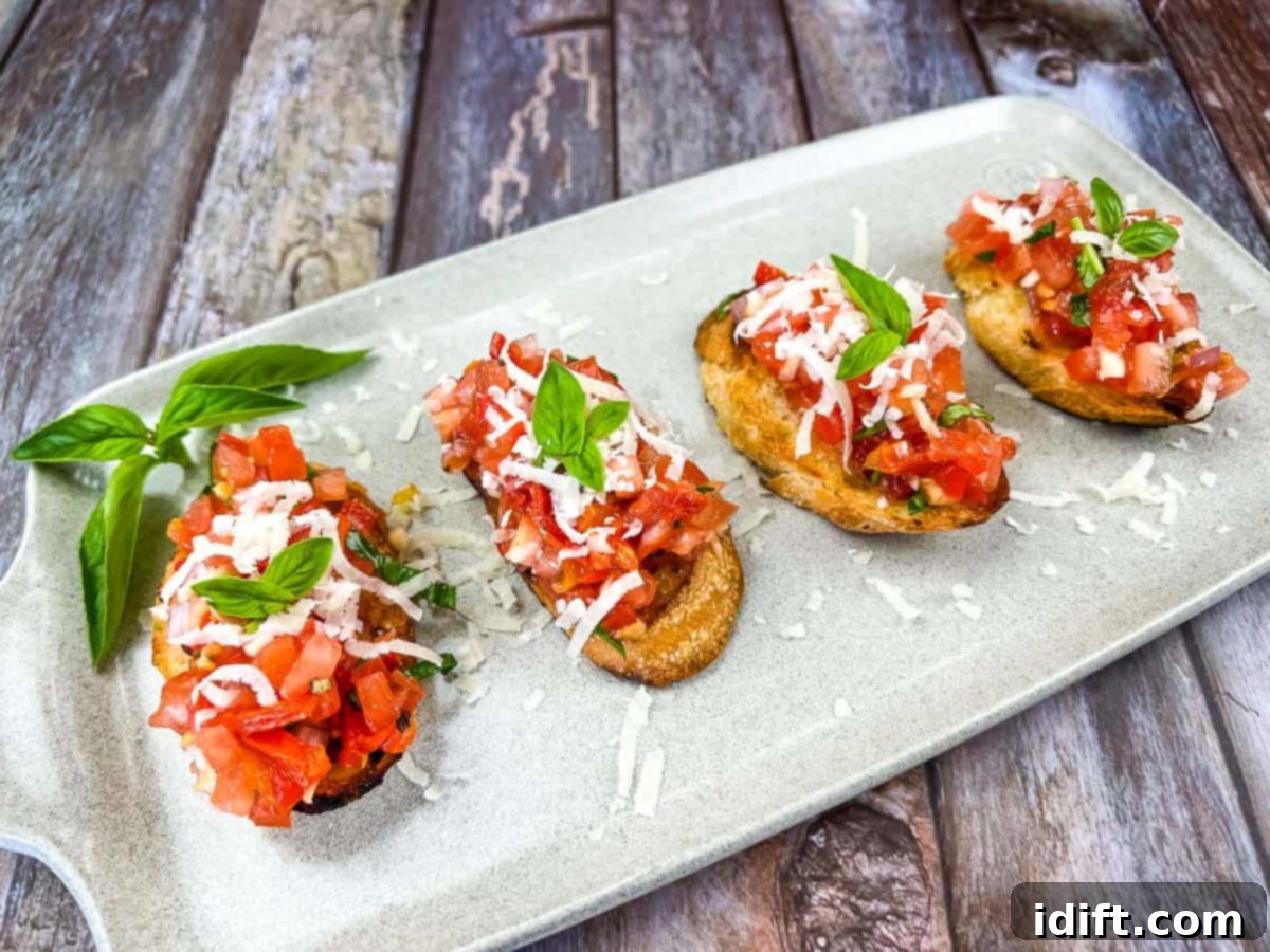 Tomato Bruschetta on a platter.