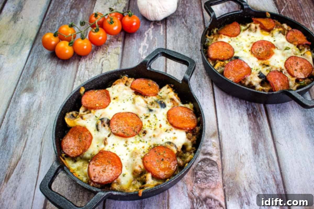 17 Ground Beef Recipes Too Good For Cookbooks 5 Two serving dishes of bubbling Pizza Casserole, loaded with ground beef, cheese, and classic pizza toppings.