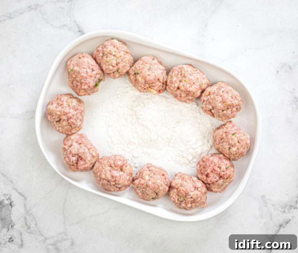 Mediterranean Meatball Pita Pockets 8 Hand-rolling meat mixture into 1-inch balls.