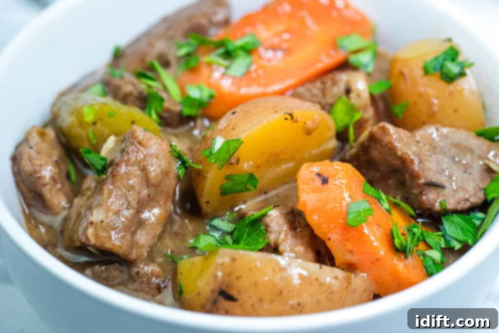 Close-up classic beef stew on a bowl.