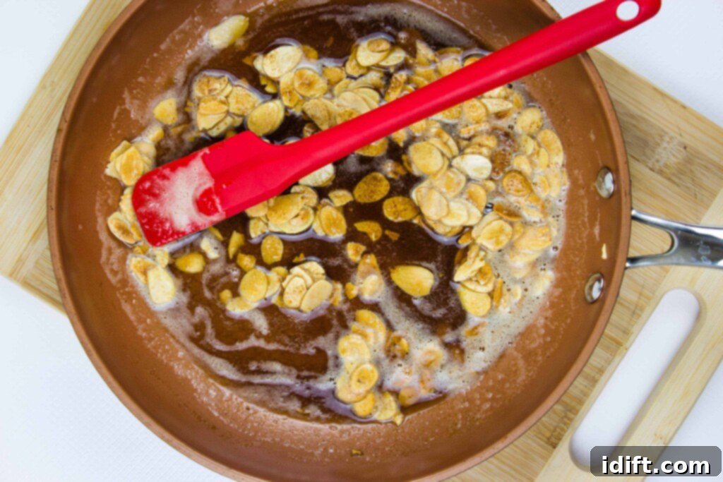 combining the butter and almonds.