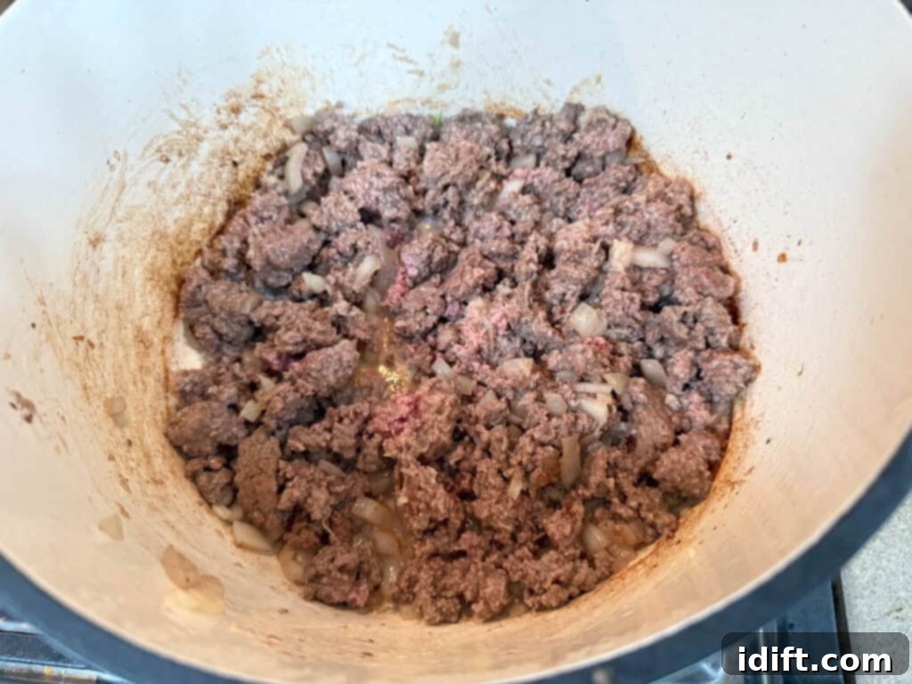 Unstuffed Cabbage Soup 7 A bowl of ground beef, garlic, and other spices mixture.
