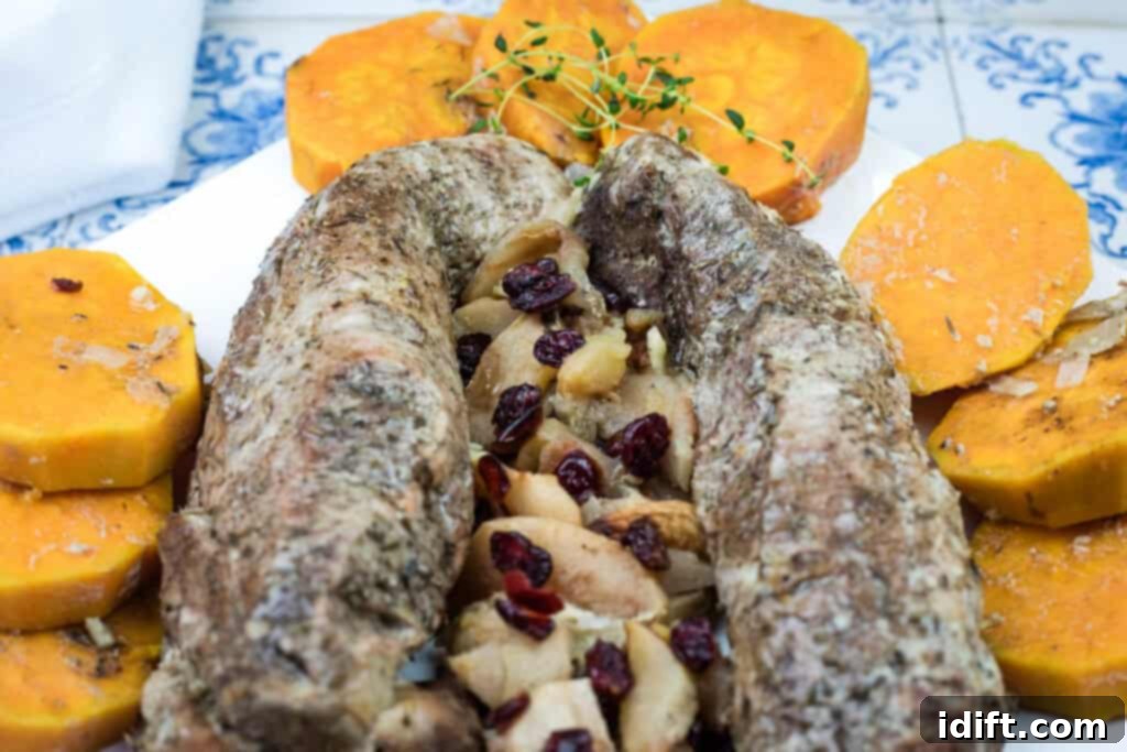 A beautifully arranged serving of Slow Cooker Pork Tenderloin with Sweet Potatoes & Apples, ready to be enjoyed.