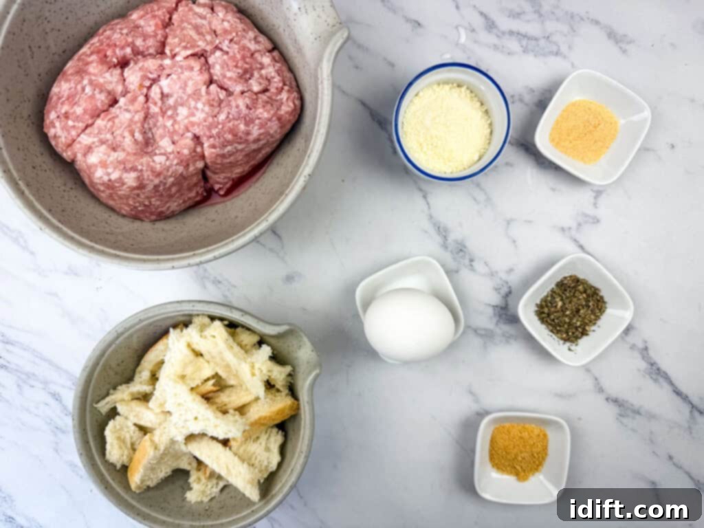 Ingredients for meatballs.