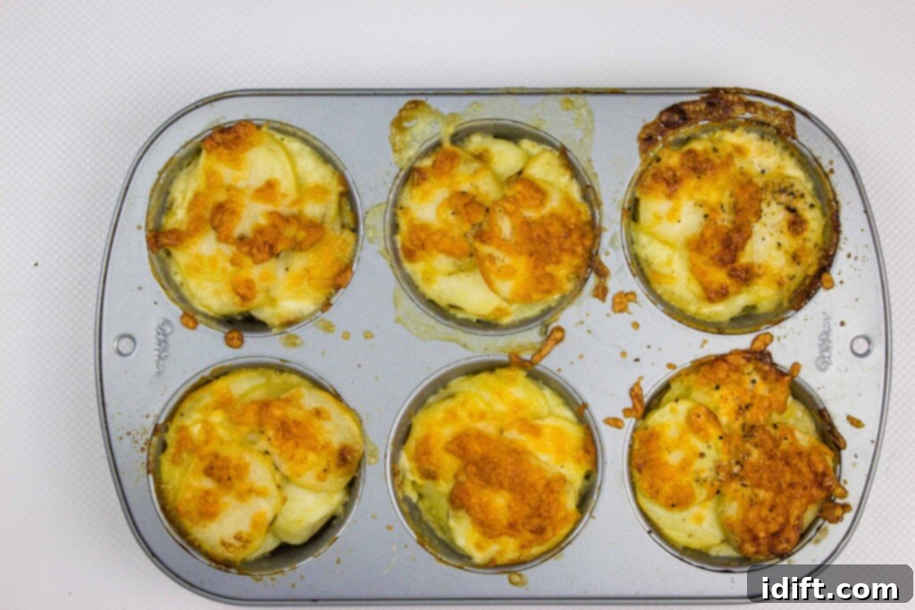 cheesy baked au gratin potatoes gruyere in the muffin pan