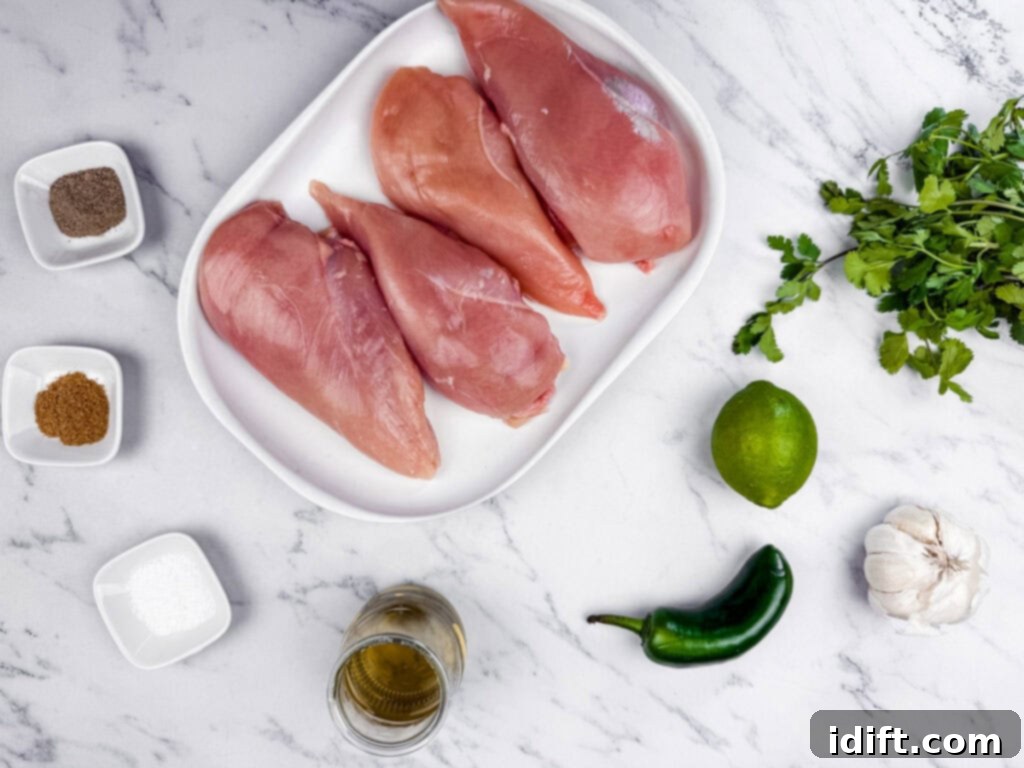 Ingredients for Grilled Lime Garlic Chicken laid out.