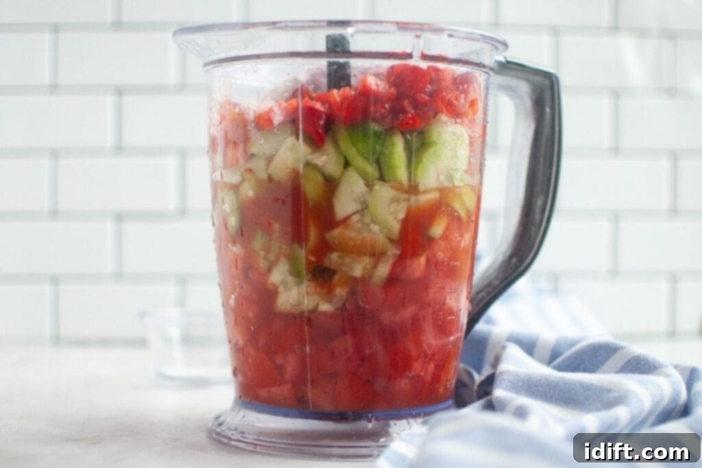 Cool and Refreshing Gazpacho 7 The blending process for making Classic Gazpacho.