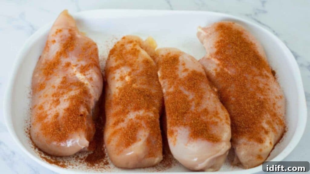 Chicken breasts seasoned with spices on a plate