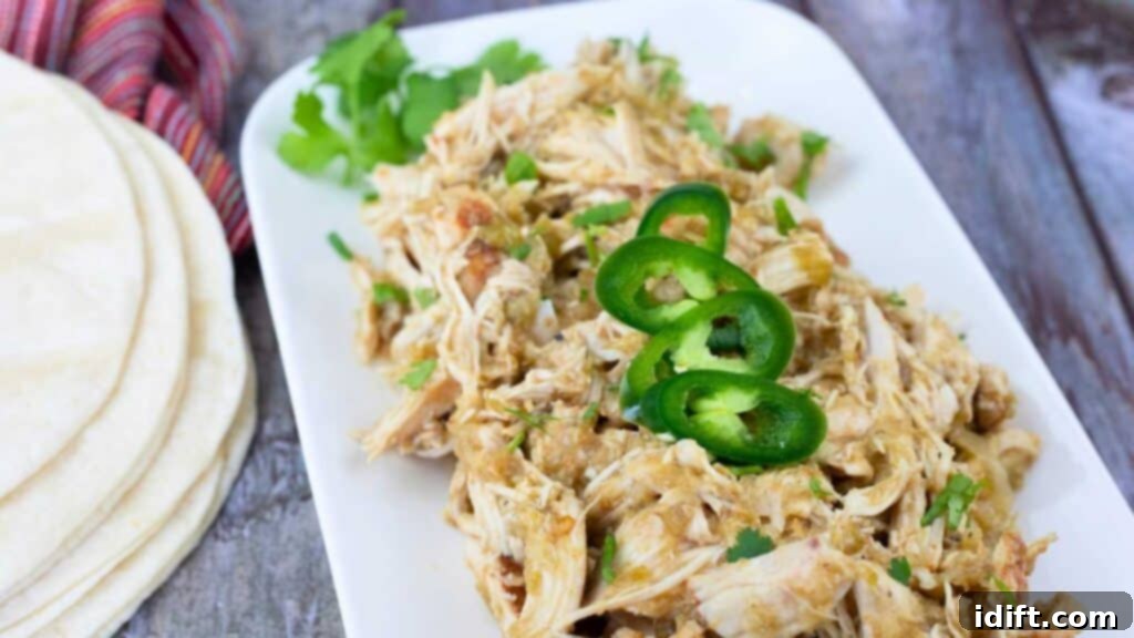 Hatch Chili Salsa Chicken tacos with cilantro and jalapeños