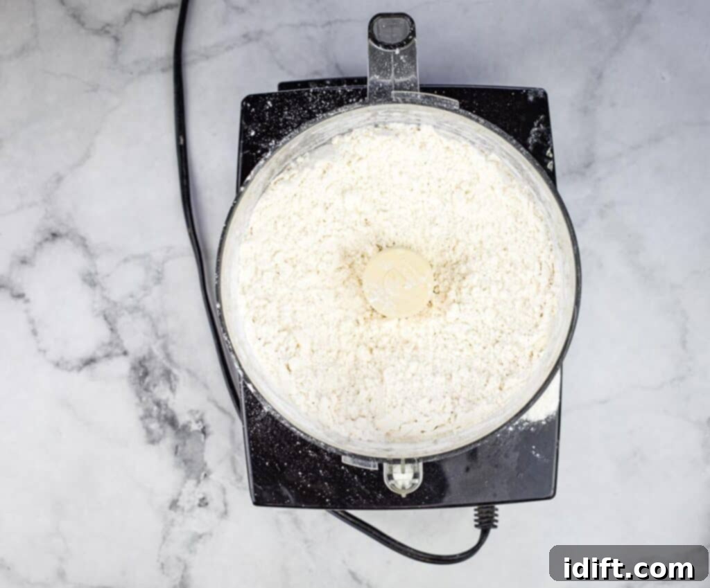 Pulsing dry ingredients and butter in food processor